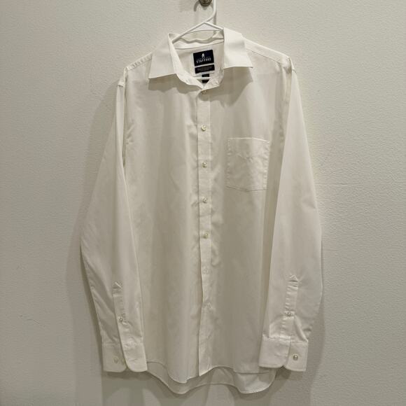 Stafford Mens Wht Dress Shirt Fitted Broadcloth Formal Business Large 16.5 36/37 - Picture 1 of 5